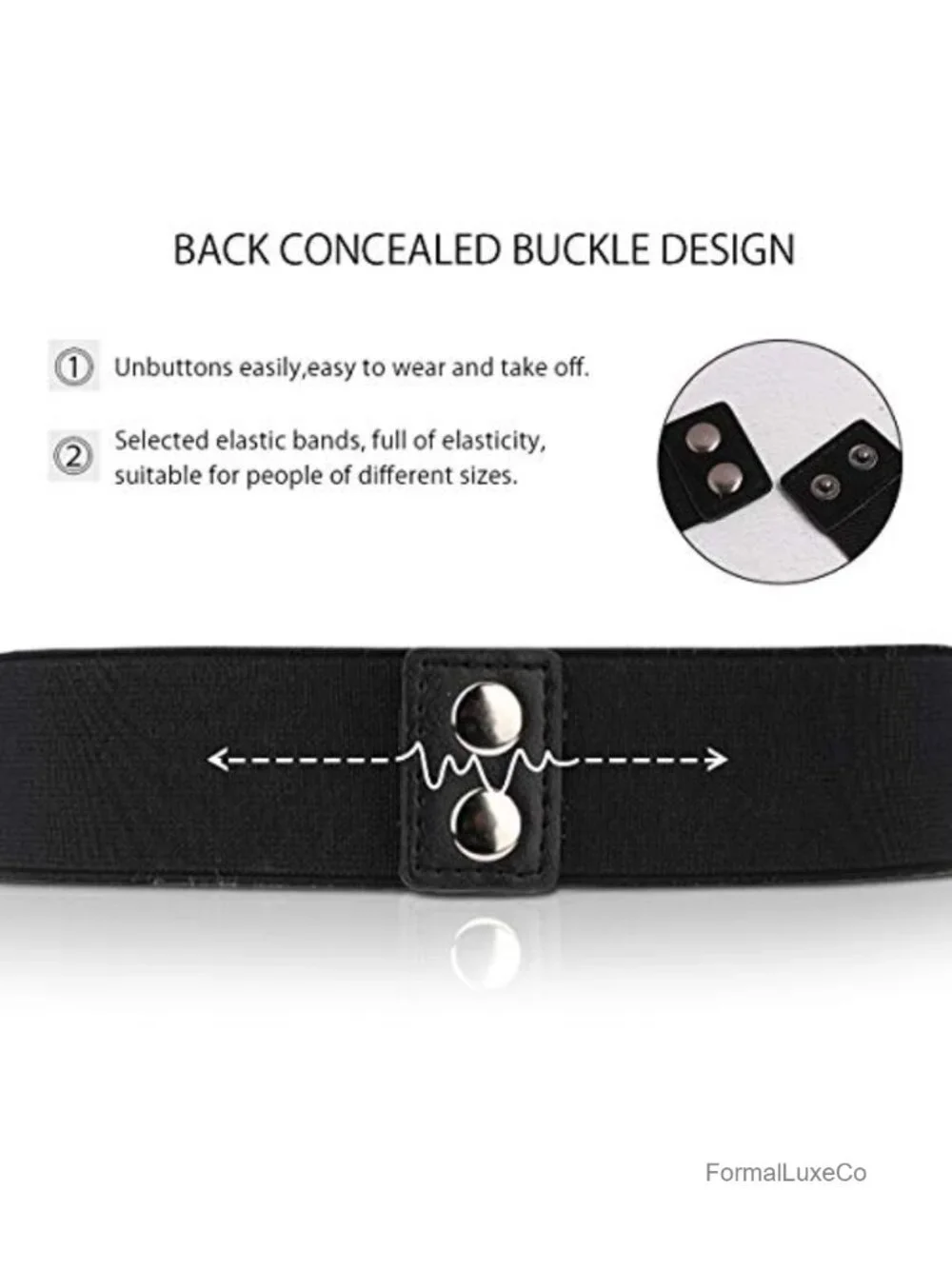 Faux Leather Rhinestone Stretch Belt No Buckle Dress Belt
